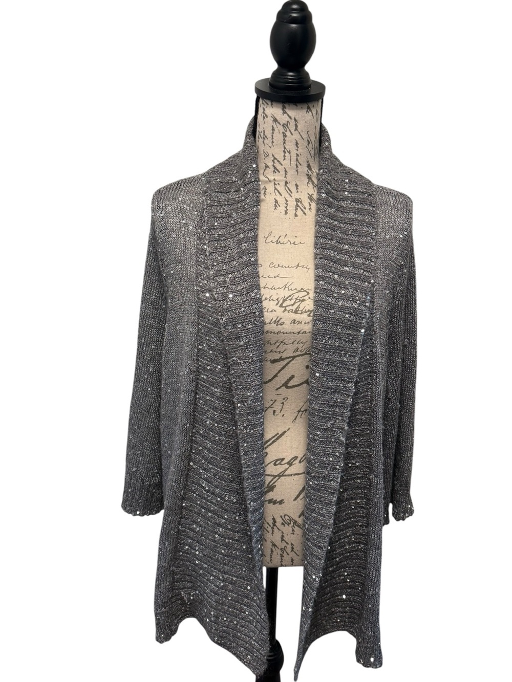 Sejour Silver Gray Open-Front Shimmer Cardigan